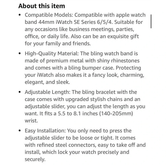 Bling Metal Bracelet Bumper Case‎ Rhinestone 44mm for iWatch SE Series 6/5/4 - Picture 7 of 8